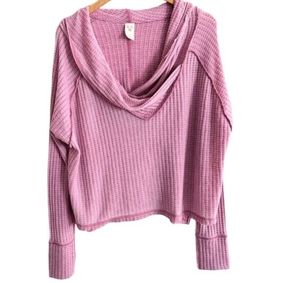 We the Free wide cowl waffle long sleeve top xsmall hot pink - Picture 2 of 2